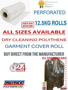 POLYTHENE GARMENT COVER ROLL/POLY BAGS/ PERFORATED 12.5KG-80 GAUGE ROLLS - Picture 1 of 9