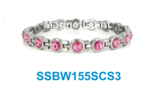 Pink Crystals Women tennis magnetic stainless steel link bracelet - Picture 1 of 1