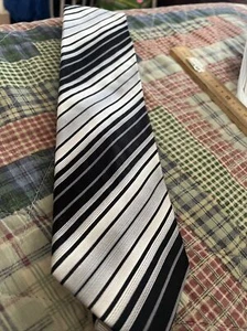 unlisted Kenneth Cole production men’s necktie striped black silver gray - Picture 1 of 4