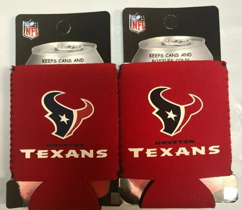 Houston Texans Name & Logo NFL Navy Collapsible Can Cooler SET OF 2 Cover