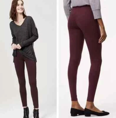 Лофт женщин бордовый шов понте вязаный эластичный пояс тянуть на брюки леггинсы маленький - Изображение 1 из 4