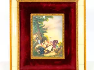 ANTICA CORNICE OTTONE E AVORIO 15" (H), QUADRO ARTISTICO "CAMPO" c1925 g - Foto 1 di 4