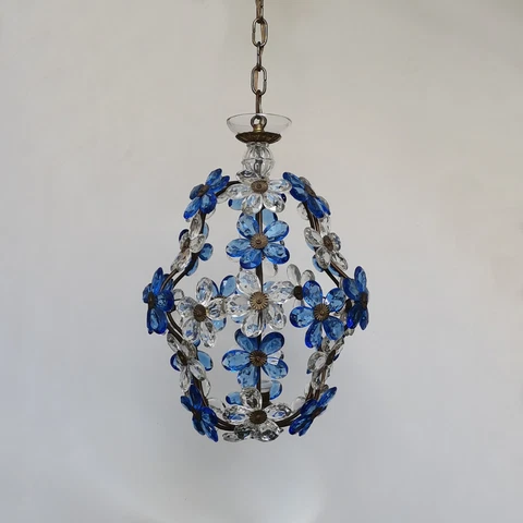 ANTIQUE BAGUES /BANCI CRYSTAL PRISMS FLOWERS CHANDELIER CEILING LIGHT FIXTURE Cover