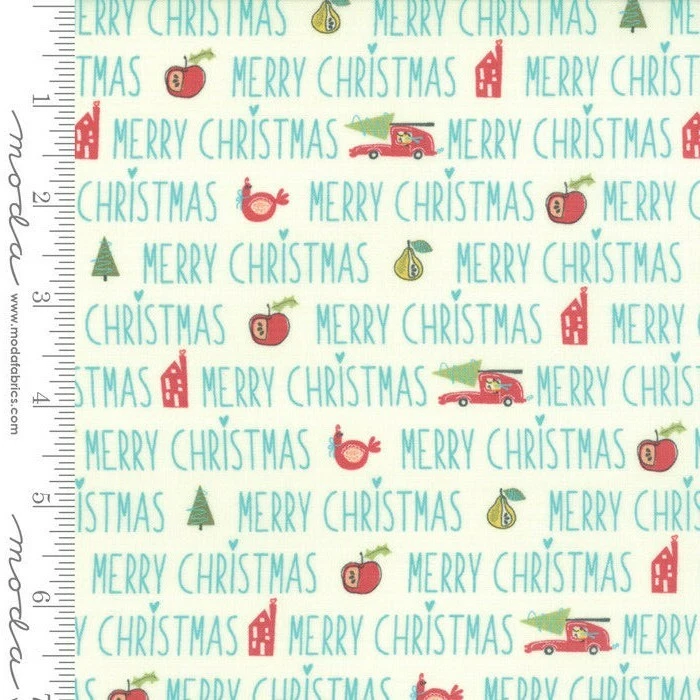 Christmas Fabric - Oh What Fun Sandy Gervais Word Stripe Blue - Moda YARD - Image 1 of 1