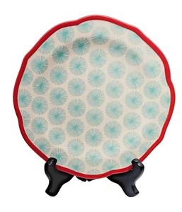 The Pioneer Woman Happiness Scalloped Stonewear 8.8" Dessert Plate Red Trim - Picture 1 of 8