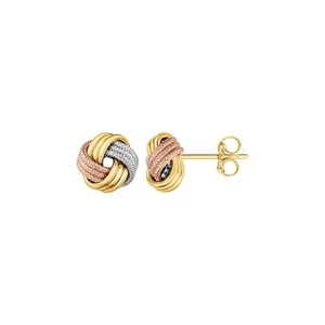 Love Knot Post Earrings in 14k Tri Color Gold - Picture 1 of 3