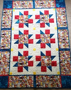 "Young Americans"" rot weiß blau Stern handgefertigt Patchwork Lap Wanddecke" - Bild 1 von 15
