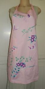 Hanae Mori Floral designer women apron 1 pockets Rose Pink cotton full bib 
