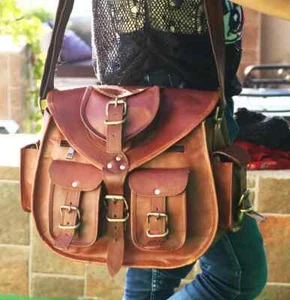 Vintage Saddle BagGoat Leather Brown Messenger Shoulder Cross-body Bag A Gift - Picture 1 of 3