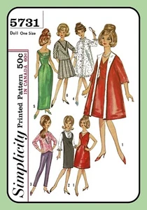 Ropa de muñeca de 111⁄2"" Simplicity 5731 de colección 1964 patrón de costura artesanal - Imagen 1 de 5