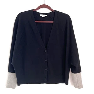 Duffy Size XS 100% Cashmere Cardigan Black + Grey Cuffs Raglan Sleeves V Soft - Picture 1 of 8