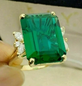 3Ct Emerald Cut Simulated Emerald Diamond Wedding Ring 14K Yellow Gold Plated - Picture 1 of 5