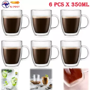 6xGlass Cups Double Walled Glass Coffee Cups Thermal Insulated Glass Tea Cup Mug - Picture 1 of 11