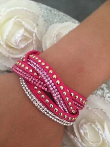 Bracelet Braided Woman Rhinestone Crystals Zyrconium Fuchsia Fastening Press - Bild 1 von 2