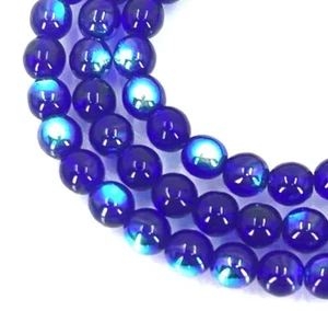 50 Czech Glass Round Beads - Cobalt AB moonstone 6mm - Picture 1 of 3