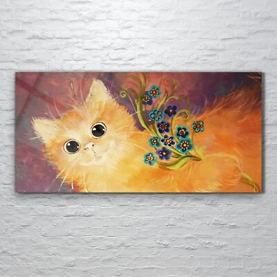 Wandbilder Glasbild Druck auf Glas 120x60 Süßes Tier mit Blumen gemalte Katzen - Bild 1 von 4