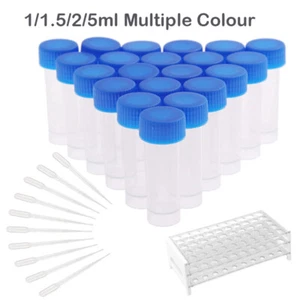 Small Plastic 1-5ml Vials With Push On Cap Clear Test Tubes Mini Lab Bottle - Picture 1 of 16