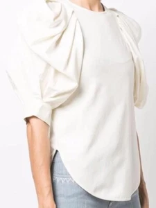 ISABEL MARANT SURYA Gather Pleat Balloon Puff Sleeve Crepe Zip Blouse Top 36 - Picture 1 of 15