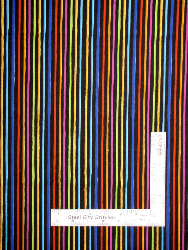 Loralie Stripe Fabric By The Yard Cat Happy Multicolor Cotton Loralie Designs - Image 1 of 1