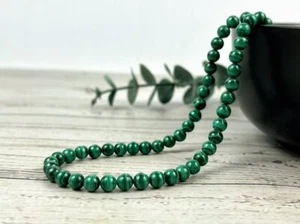 8mm AAA++ Natural Green Malachite Smooth Round Gemstone Beaded Necklace 20" Gift - Picture 1 of 8