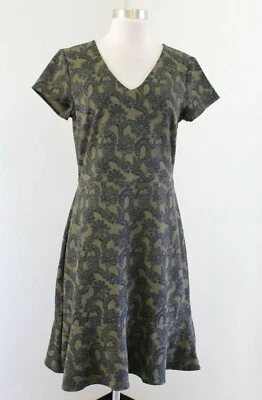 Vestido Banana Republic Verde Oliva Negro Estampado Floral Cuello en V Volantes Dobladillo Talla 8 Foto 1 de 4