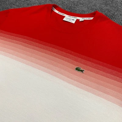 Camisa Lacoste Hombre Talla 4 XL FR 9 Rojo Blanco Bloque de Color Rayas Manga Corta Logo Foto 1 de 4