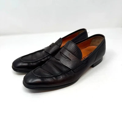 Santoni Penny Loafers Mens 8.5 Dark Brown Leather Slip On Italy Luxury Preppy - Image 1 of 4