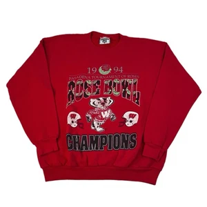 Vintage 1994 Wisconsin Badgers Rose Bowl Football Crewneck Sweatshirt Red Size M - Picture 1 of 7