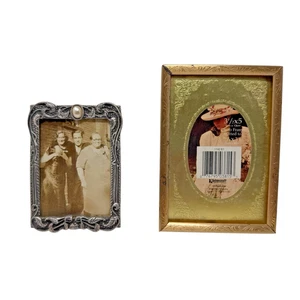 2 Vintage verzierte Rahmen mit Foto 30er Jahre Metall Perlen Akzent & Goldrahmen - Bild 1 von 10