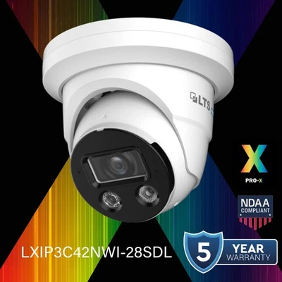 LXIP3C42NWI-28SDL IP 4MP Color 24/7 2.8mm 98ft LED Mic/Speaker NDAA Dome Camera - Image 1 of 4