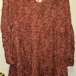 Lucky Brand Paisley Print Dress Long Sleeve Babydoll Top Blouse Womens Size L - Picture 1 of 8