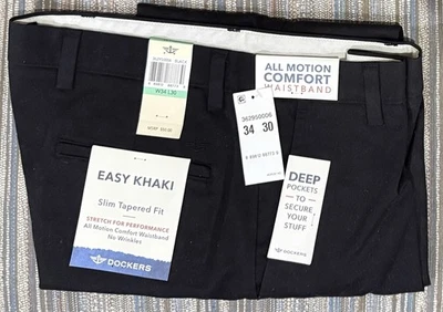 NUEVO CON ETIQUETAS Para hombres Dockers Fácil Caqui con Elastizado Calce Ajustado Confort Cintura Bolsillos Profundos Foto 1 de 3