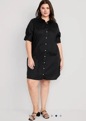 XXL Old Navy Black Lightweight Cotton Women's Shirt Button Dress 3  Pockets - Image 1 of 4