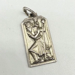 Vintage Wells Sterling Silver Saint St Christopher Protector Charm Pendant 2.5g - Picture 1 of 8
