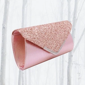 PU Sequin Handbag Fashion Evening Clutch Magnetic Snap Purse for Wedding Dinner - Picture 1 of 11