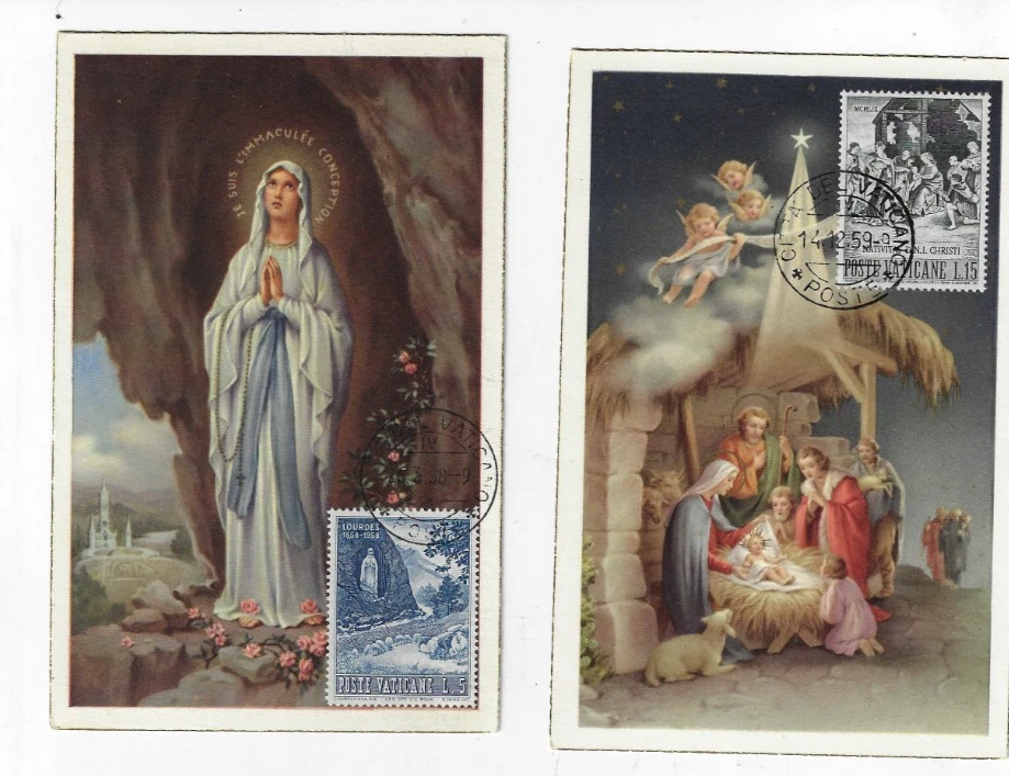 Vatican  STAMP   POST CARD      LOURDES & NATIVITY WITH FDC  1959 NEW - Image 1 of 1