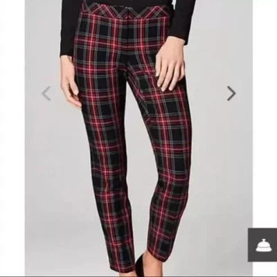 Pantalones rectos elásticos J Jill Premium BI para mujer 10 bolsillos a cuadros escoceses negros rojos Foto 1 de 4