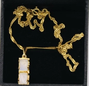 Natural Rainbow Moonstone Pendant In 14k Gold Overlay Sterling Silver & Chain - Picture 1 of 20