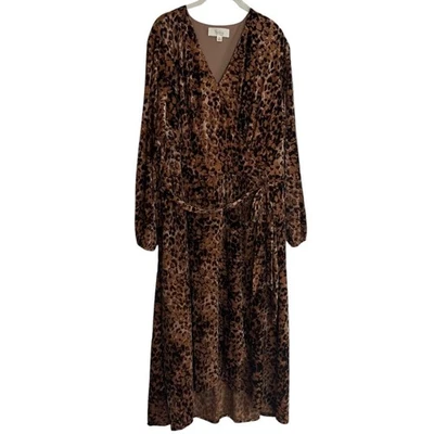 Nurture by Westbound Woman Velvet Maxi Dress 3X Brown Animal Print High Low Hem - Image 1 of 4