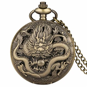 Orologio da tasca stile vintage catena tema drago 80 cm catena movimento quarzo orologi - Foto 1 di 27