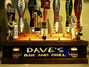 (BLACK FINISH)18 BEER TAP HANDLE BASE PERSONALIZED BAR & GRILL LIGHTED BAR SIGN