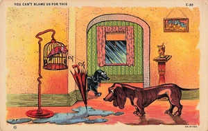 Vintage Postcard - Unposted / 1940's YOU CANT BLAME US - DOG HUMOR - LINEN - Picture 1 of 2