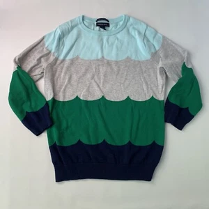 Lands End Girls S (6-8) Knit Pullover Cotton Sweater Color Block Scallop Small - Picture 1 of 4