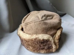vintage USA made SHEARLING sheepskin leather S/M wool hat TRAPPER ear-flaps - Picture 1 of 10