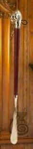 Exquisite 16" Long Metal Shoe Horn Schima Wood Handle Brass Lion Head Home Decor