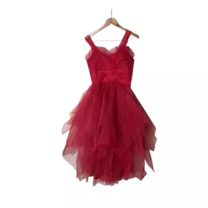 Vintage Coquette 1950's Red Tulle Prom Dress Goth Whimsigoth Fairy S 1757 - Picture 1 of 10