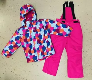 Pulse girls Bright Polka Dot Pink Snow Ski Jacket w/matching Bibs Set Size 4T /4 - Picture 1 of 3