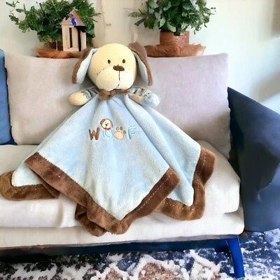 CARTER’S WOOF DOG Puppy Blue Brown Security Satin Rattle BLANKET LOVEY 16" Foto 1 de 4