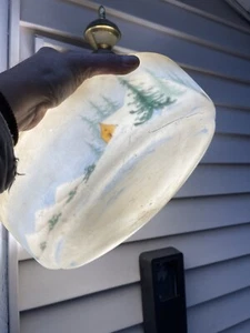 Period Art Nouveau Reverse Painted Winter Ceiling Light Lamp Shade 13" Fitter - Picture 1 of 12