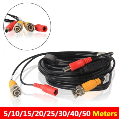 5-50 Meters Coaxial BNC DC Extension Cables Power Lead Security Camera CCTV DVR - Image 1 of 4